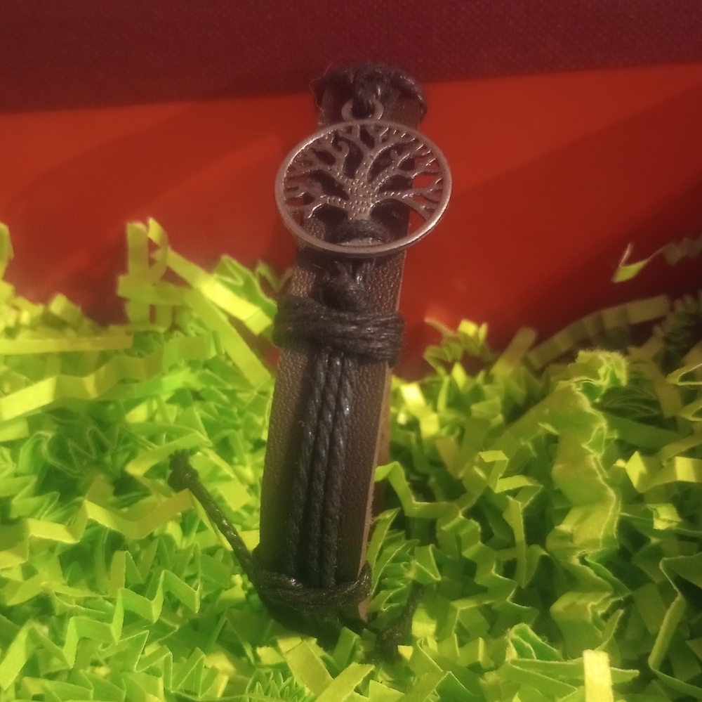 Yggdrasil Life Tree Charm Leather Adjustable Unisex Wristband Bracelet